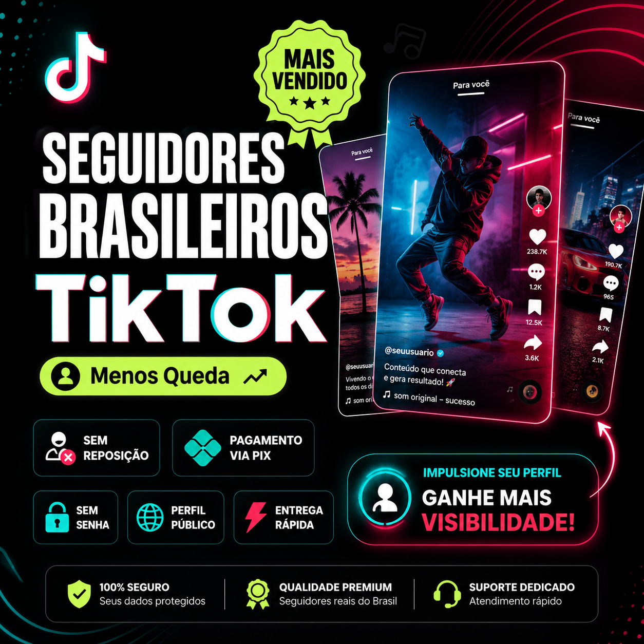 Seguidores TikTok Brasileiros 🇧🇷 | Menor Queda + Entrega Rápida | Sem Senha
