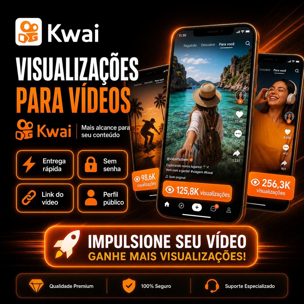 Visualizações para Vídeos do Kwai ▶️ | Entrega Rápida + Sem Senha | Mais Alcance para seu Conteúdo