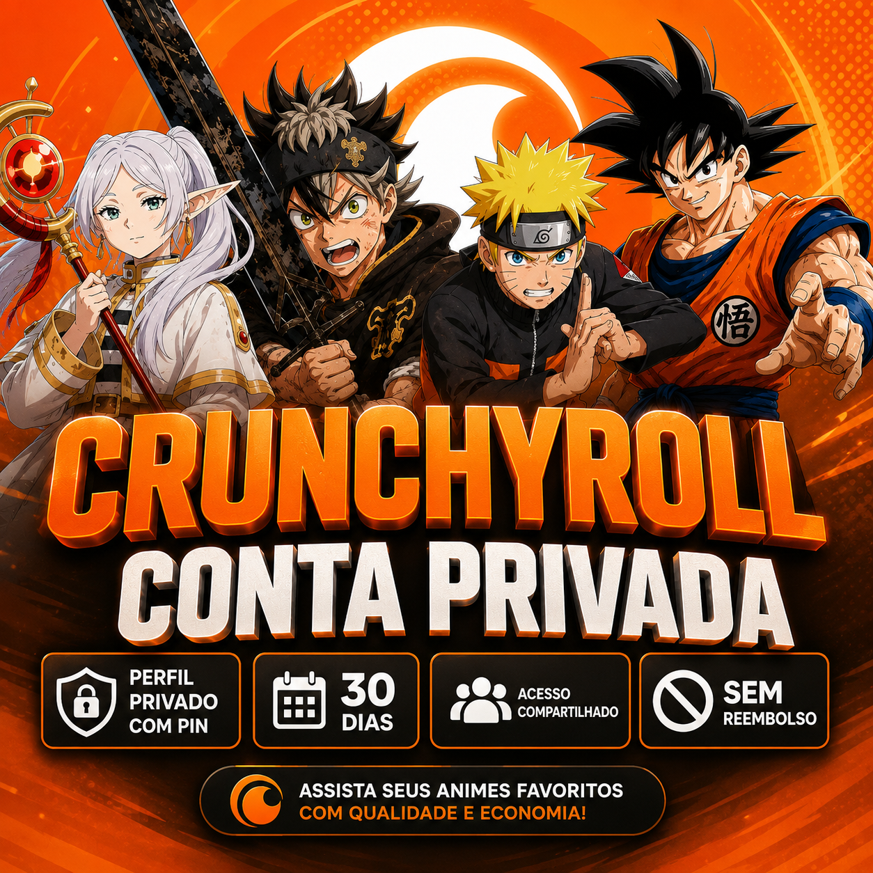 Crunchyroll Conta Compartilhada đ„ | Perfil Privado com PIN | 30 Dias para Assistir
