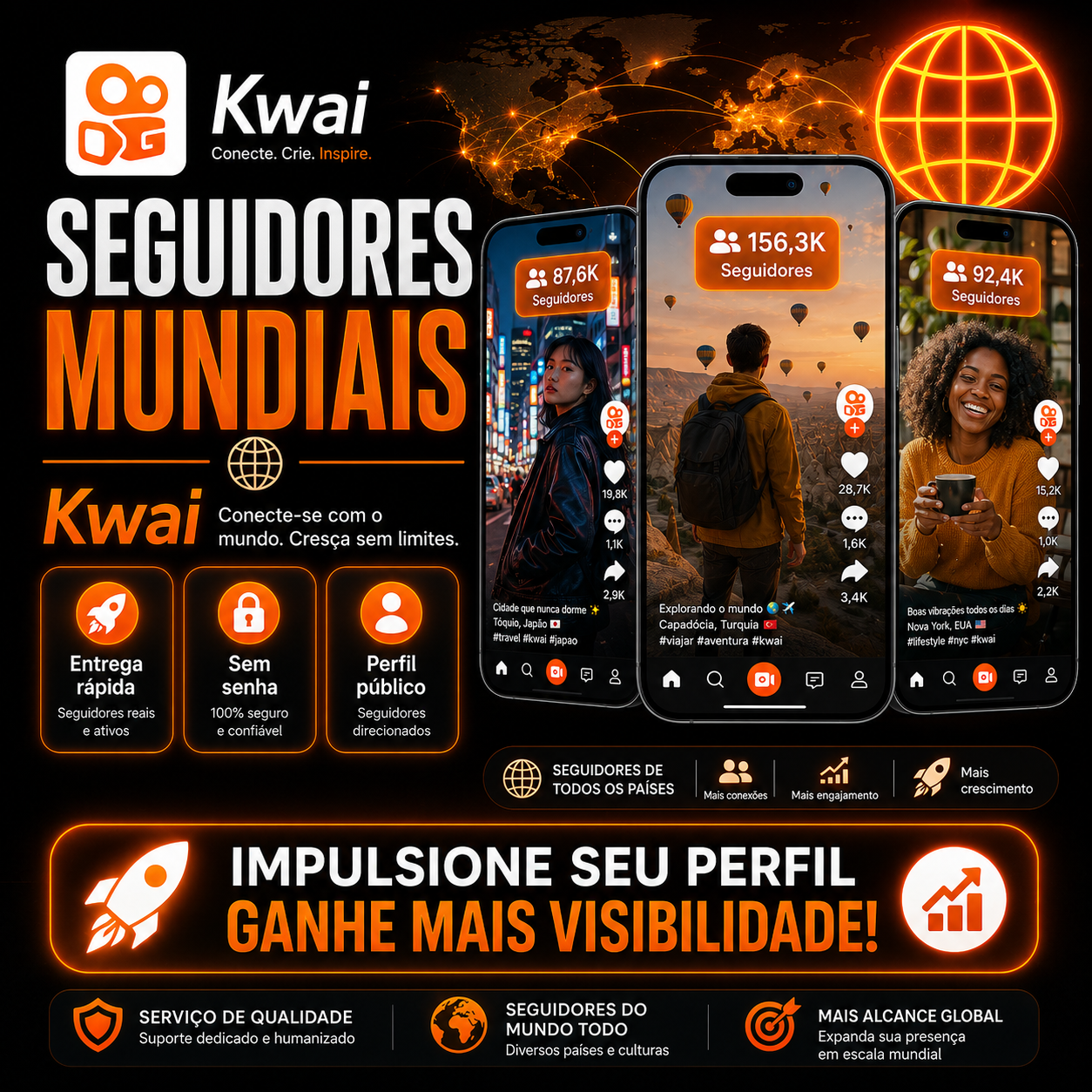 Seguidores Mundiais para Kwai 🌍 | Entrega Rápida + Sem Senha | Mais Destaque para seu Perfil