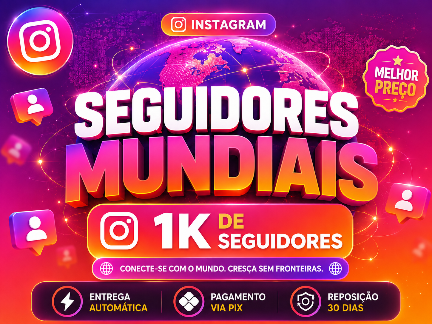 Seguidores Instagram 100% MUNDIAIS 🌎 | Barato + Reposição Garantida | Entrega Rápida